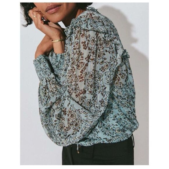 Cleobella Loretta Iris Floral Print Chiffon Puff Sleeve Blouse Women’s Size XS - Picture 2 of 14